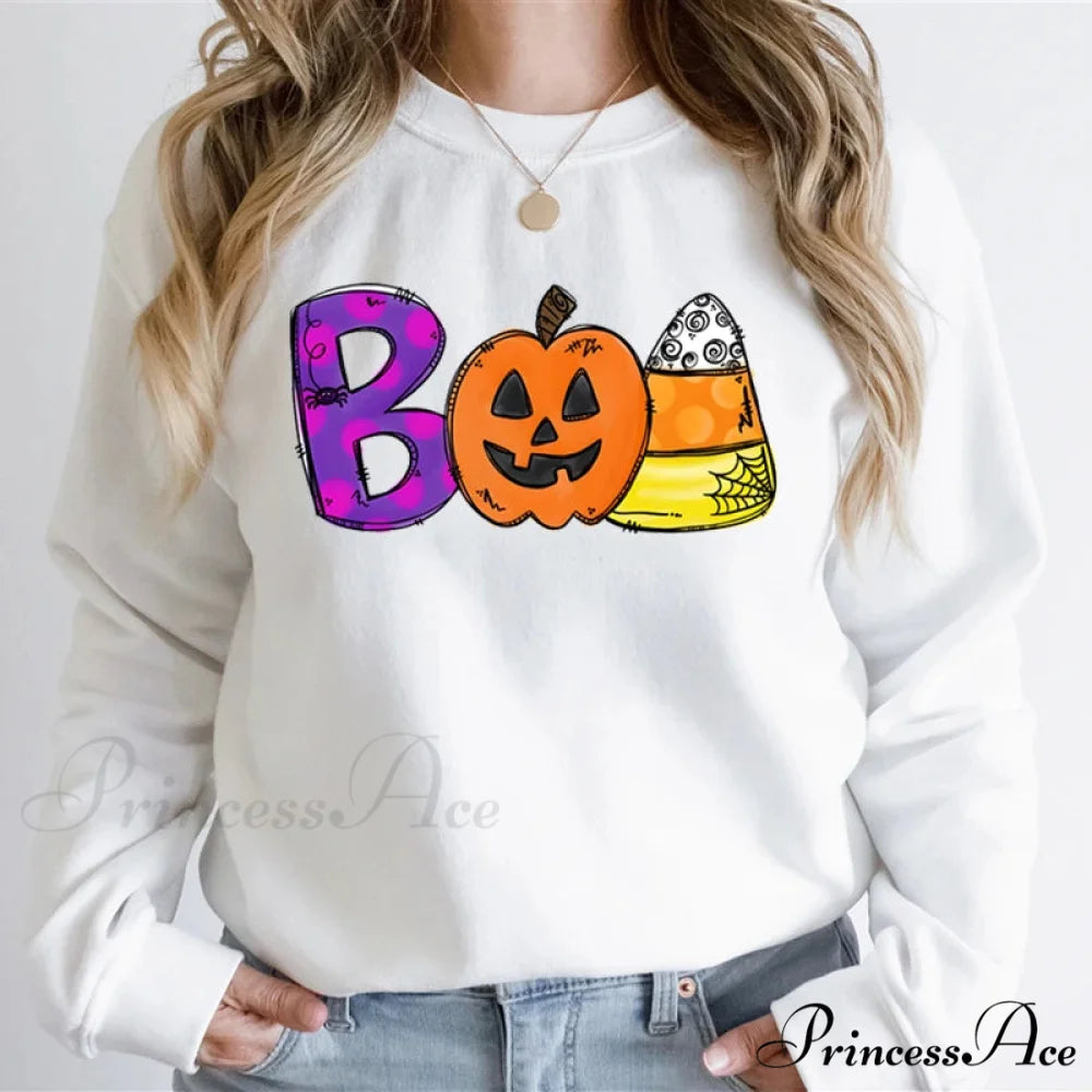 Playful Spooky Festive Pumpkin Graphic Cozy Hoodie WHITE / XS Sweatshirts & Hoodies-L