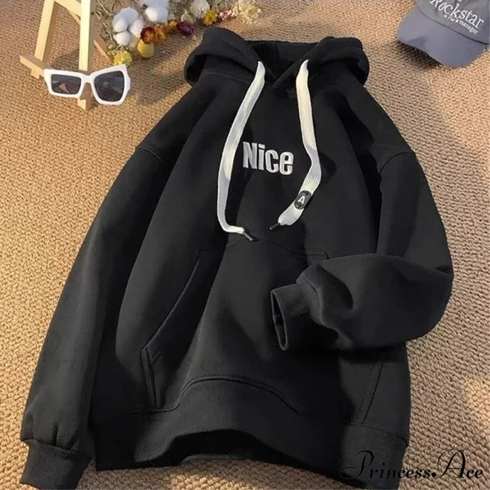 Pleasant Letter Print Cotton Fleece Hoodie hoodies-241228