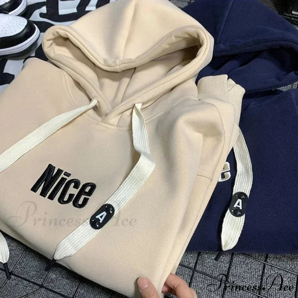 Pleasant Letter Print Cotton Fleece Hoodie hoodies-241228