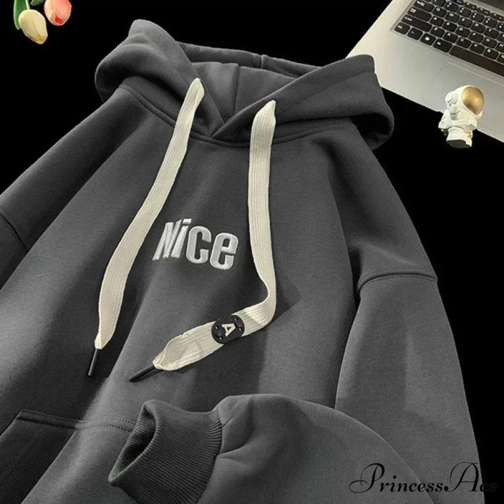 Pleasant Letter Print Cotton Fleece Hoodie hoodies-241228