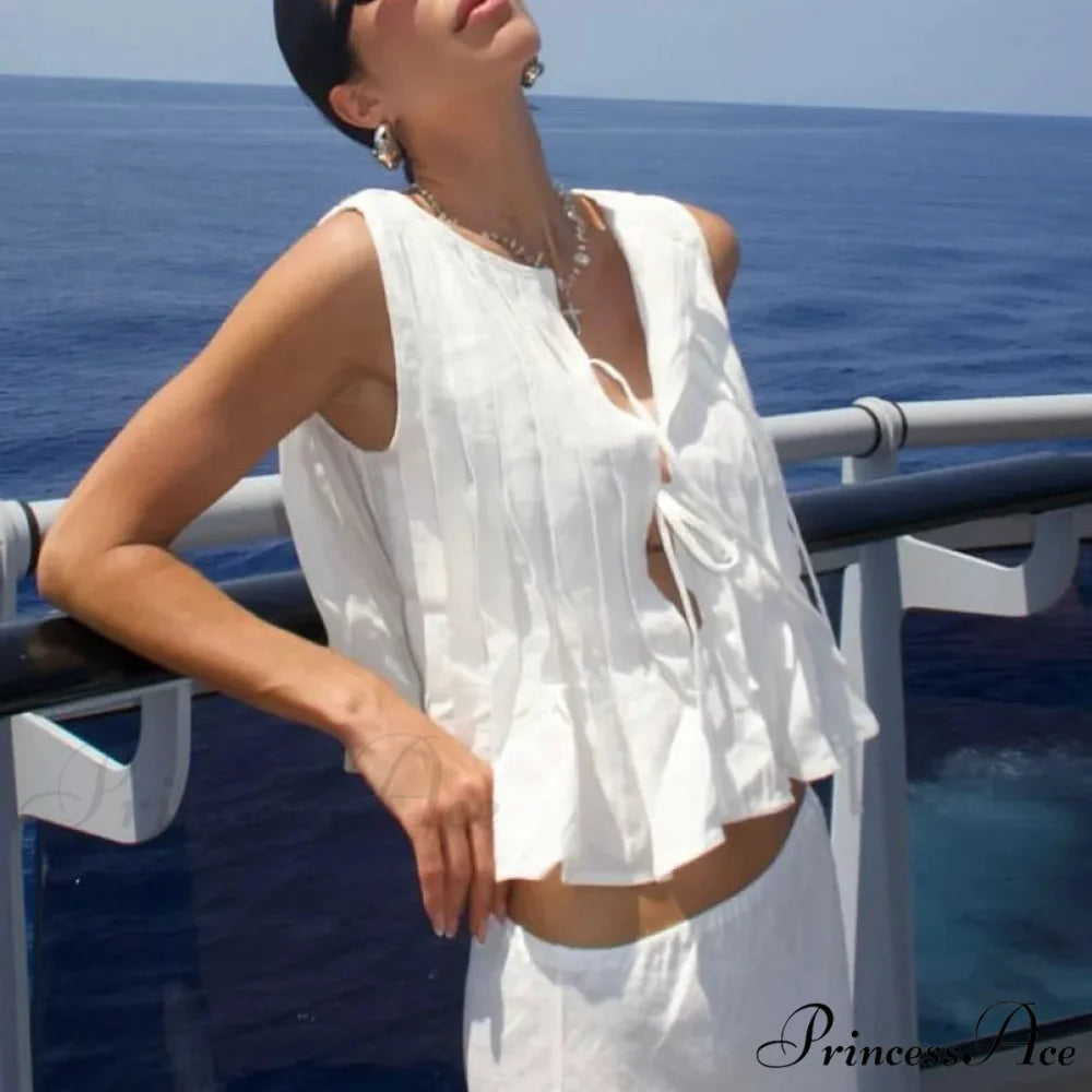 Pleated Carved Frill Crop Top croptop-250223