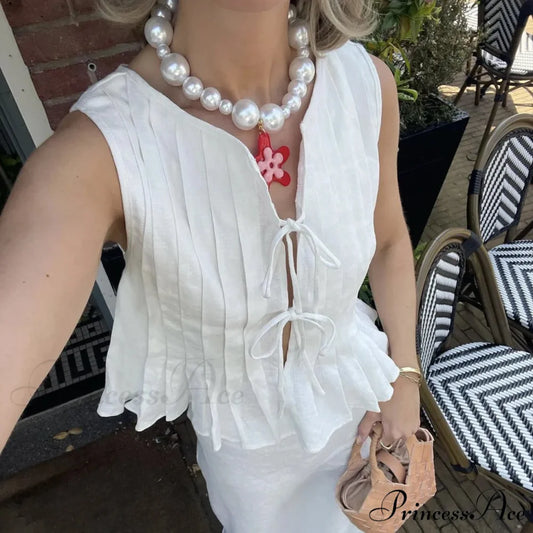 Pleated Carved Frill Crop Top WHITE / S croptop-250223