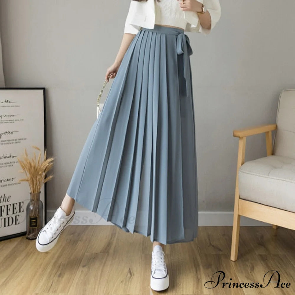 Pleated Chiffon Plus Size High Waist Skirt Blue / S
