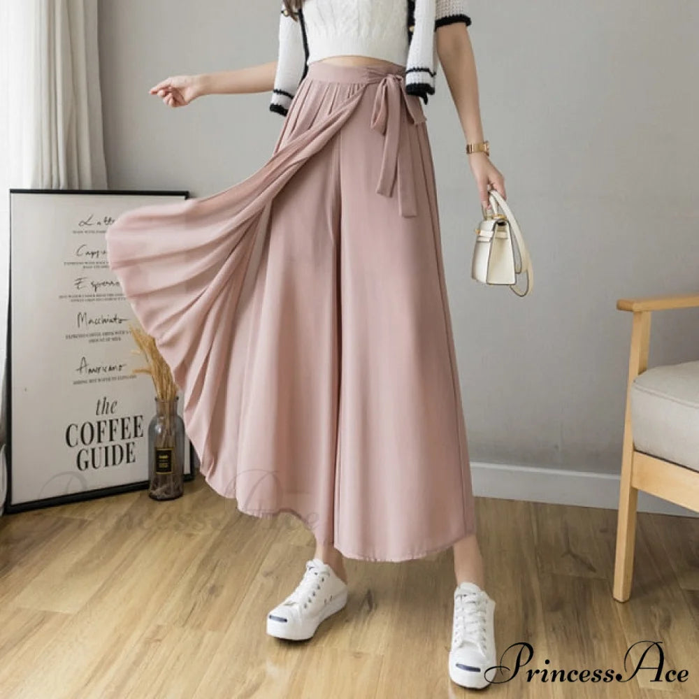 Pleated Chiffon Plus Size High Waist Skirt Pink / S