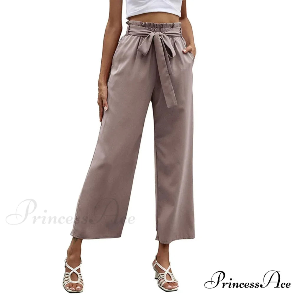 Pleated Cotton Linen Trousers with Ribbon Belt Purple / S pants-241228