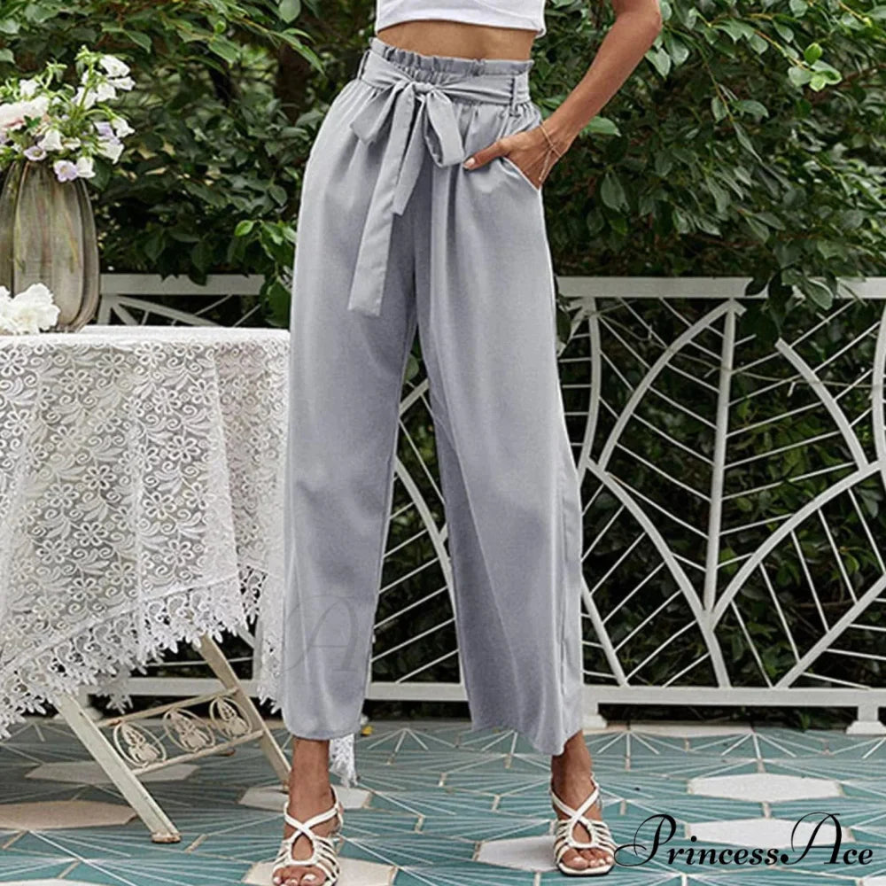 Pleated Cotton Linen Trousers with Ribbon Belt white / S pants-241228