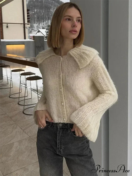 Pleated Lapel Patchwork 2000s Cardigan Beige / S cardigans-241228
