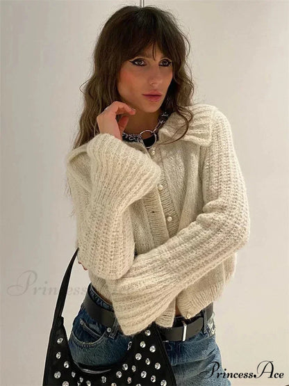 Pleated Lapel Patchwork 2000s Cardigan cardigans-241228