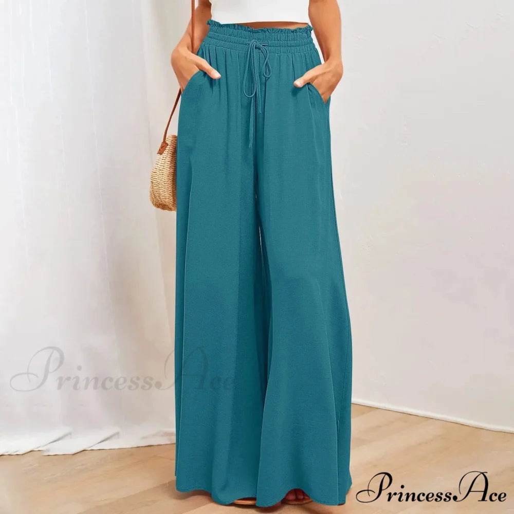 Pleated Solid Wide Leg Culotte Trousers Sky Blue / S pants-241228
