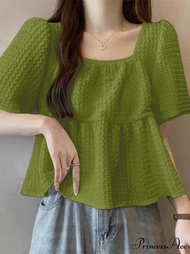 Pleated Textured Blouse Warm Blouse Green / S blouse-250126
