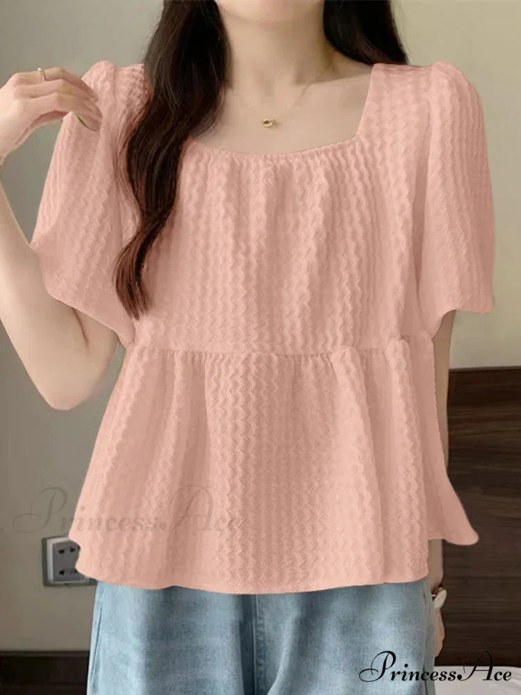 Pleated Textured Blouse Warm Blouse Pink / S blouse-250126
