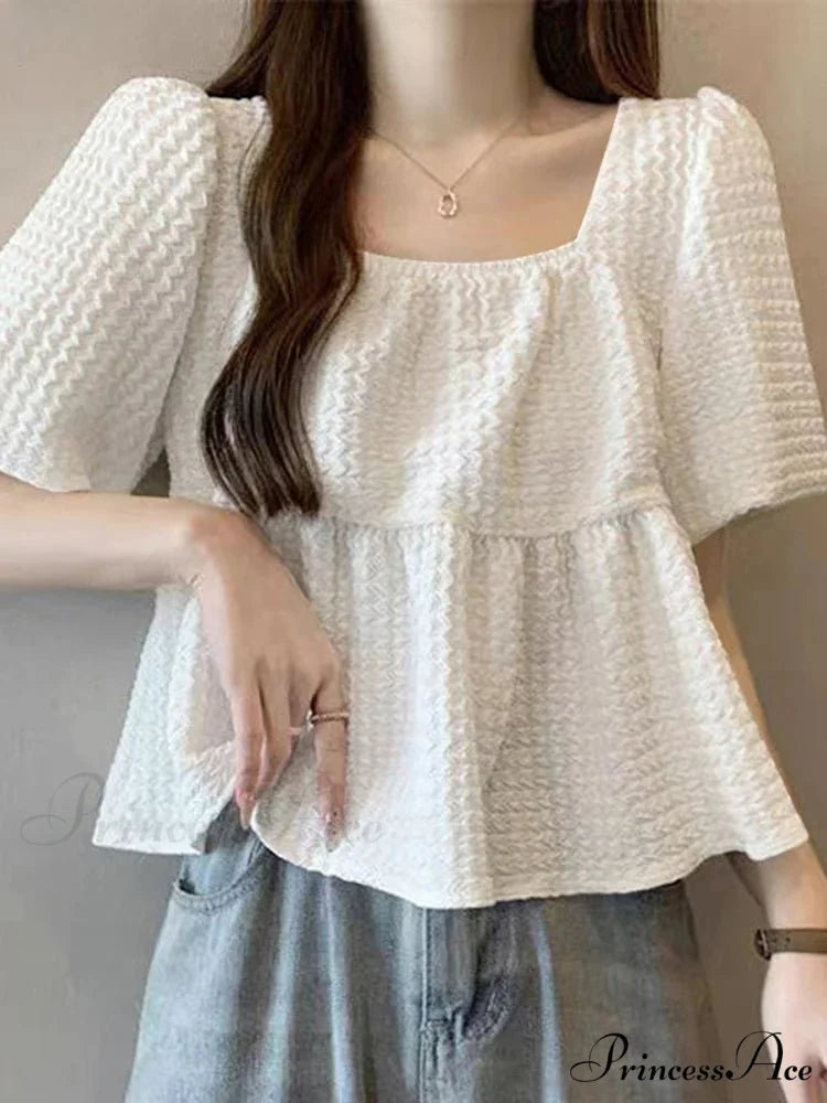 Pleated Textured Blouse Warm Blouse WHITE / S blouse-250126