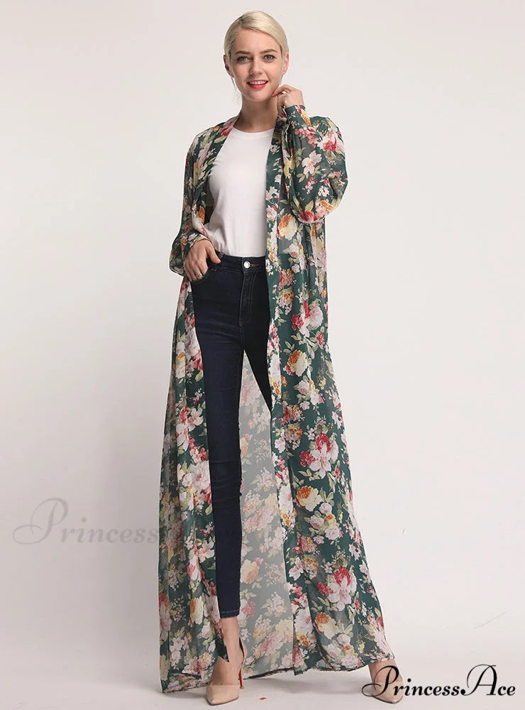 Plunging Neck Floral Print Belted Dress S / Black