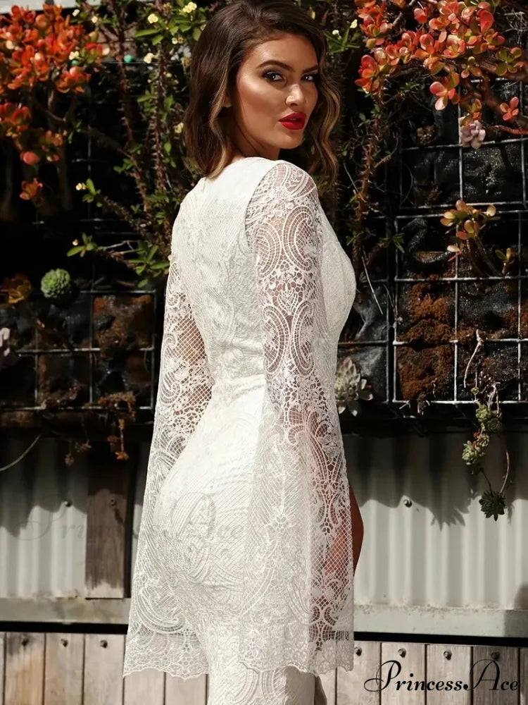 Plunging V-neck Lace Maxi Dress with Slit