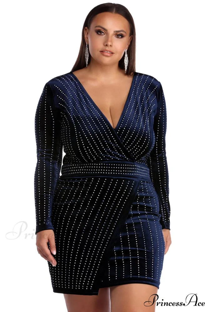 Plus Cassie Stylish Velvet Wrap Dress NAVY / 1X