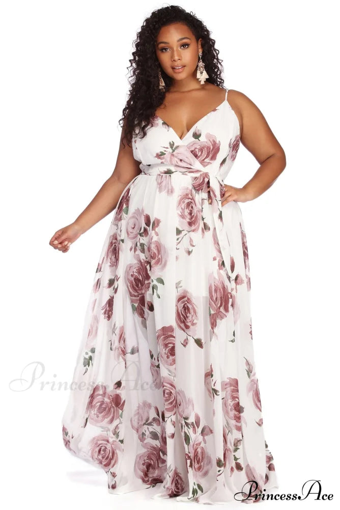 Plus Helena Formal Charming Sleeveless Chiffon Dress IVORY / 1X