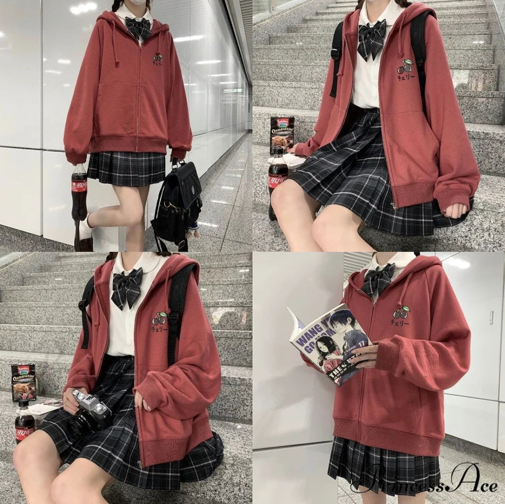 Plus Hoodie Design Women Fruit Sweatshirt Harajuku Loose Thin Zipper Sweet Pink Pocket Cute Size Spring Clothes