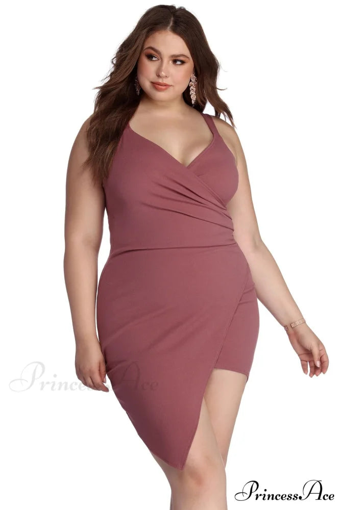 Plus Hot Stylish Stuff Asymmetrical Dress MAUVE / 1X