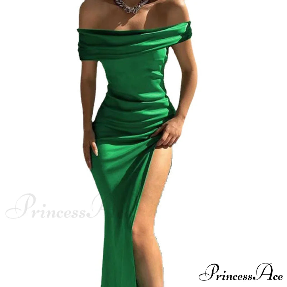 Plus Kaleigh Stylish Off Shoulder Dress Green / S