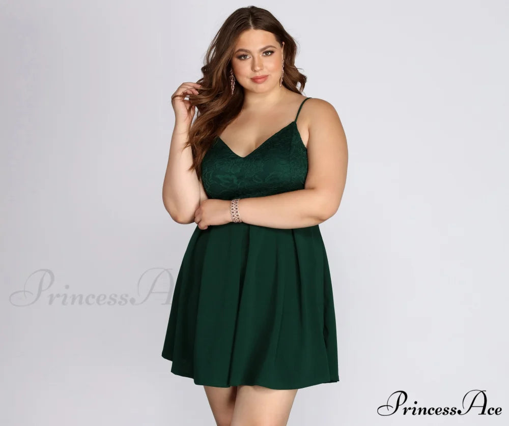 Plus Lace Stylish Appeal Skater Dress HUNTER / 1X