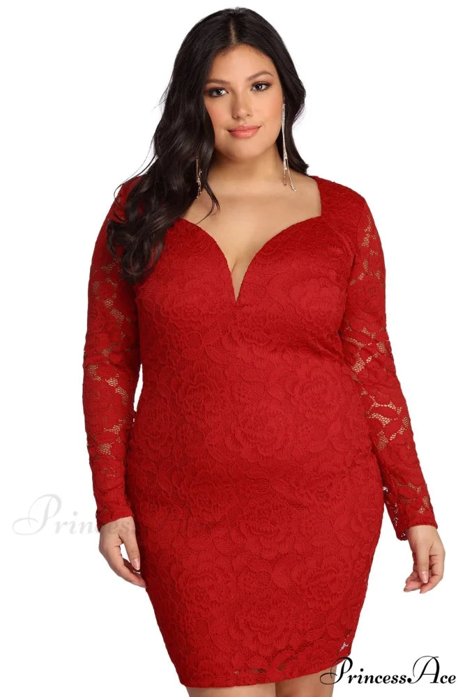 Plus Laced Stylish With Curves Dress RED / 1X