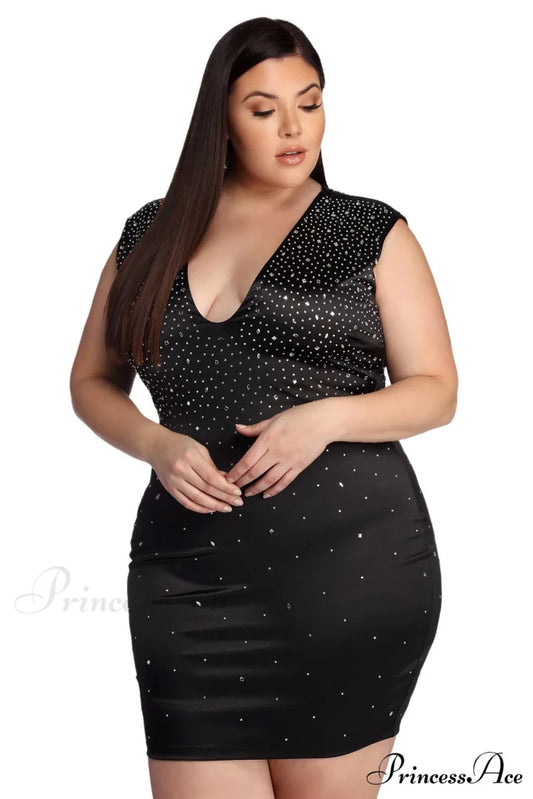 Plus London Heat Charming Stone Mini Dress BLACK / 1X