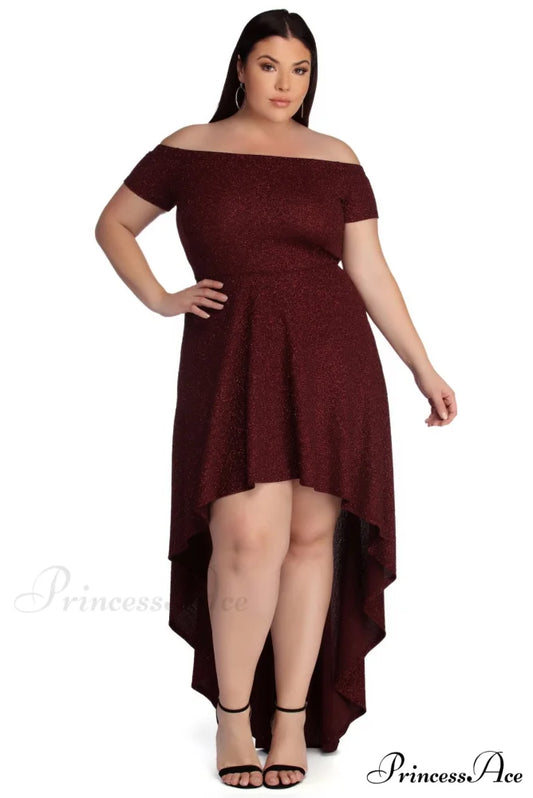 Plus Penelope Glitter Charming Formal High Low Dress