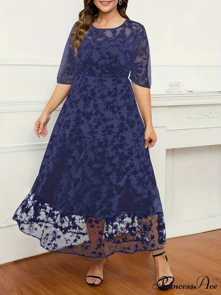 Plus Size Black Lace Embroidery Ruffled Hem Maxi Dress 2XL / Black