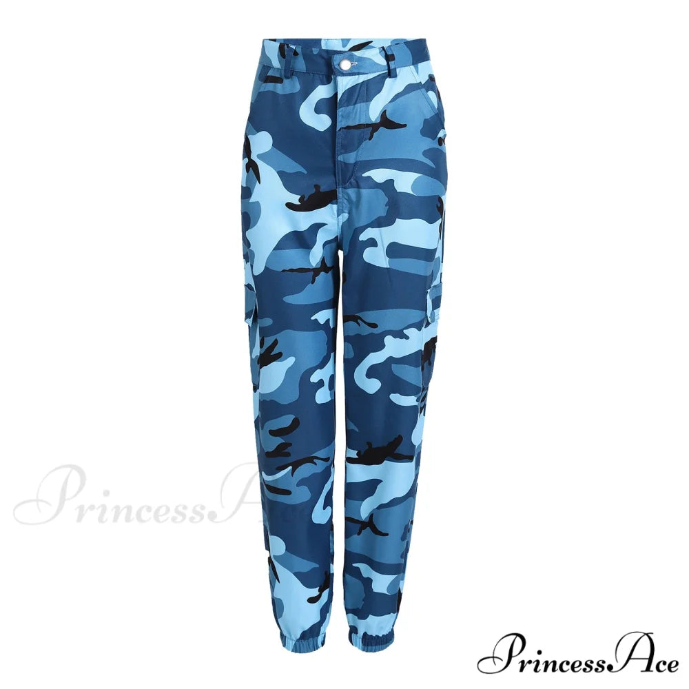 Plus Size Casual Pants Women Cargo Pants Blue / M