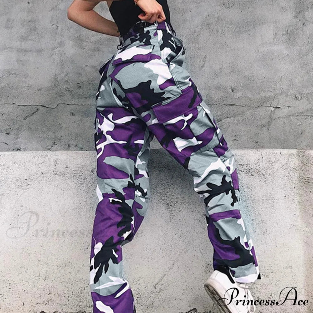 Plus Size Casual Pants Women Cargo Pants Purple / M