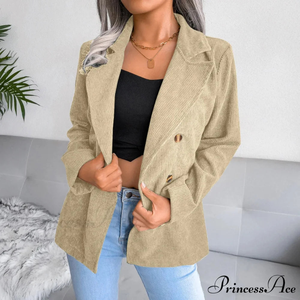 Plus Size Double Breasted Corduroy Long Sleeve Work Office Boyfriend Blazer Chic Stylish Elegant Fashionable Versatile