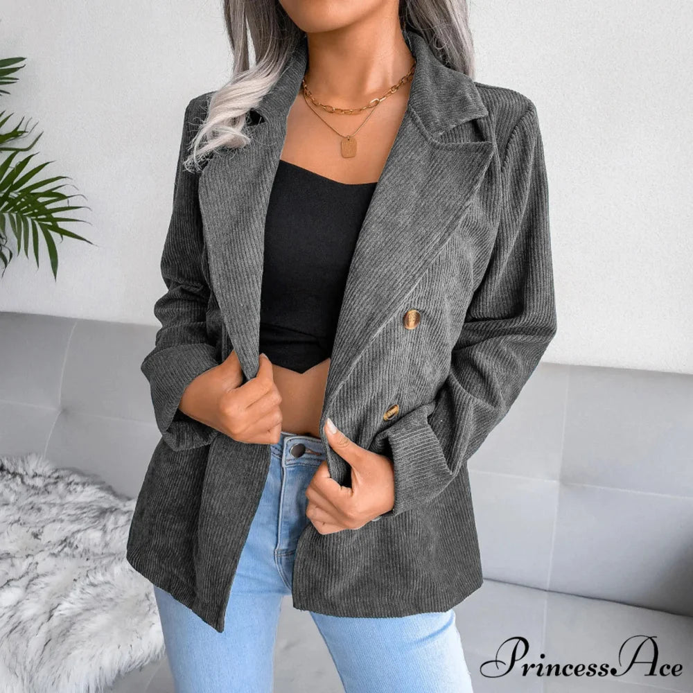 Plus Size Double Breasted Corduroy Long Sleeve Work Office Boyfriend Blazer Chic Stylish Elegant Fashionable Versatile