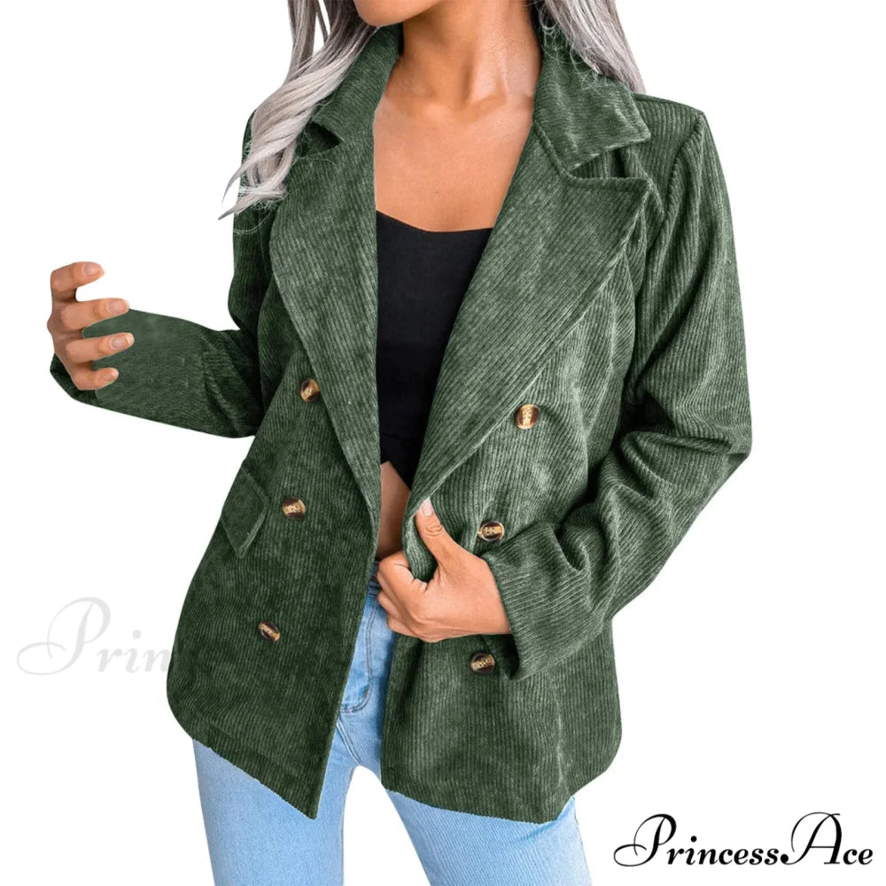 Plus Size Double Breasted Corduroy Long Sleeve Work Office Boyfriend Blazer Chic Stylish Elegant Fashionable Versatile