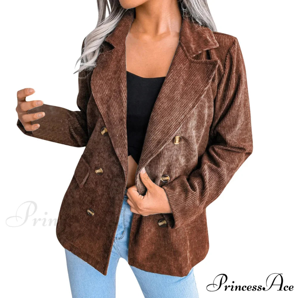 Plus Size Double Breasted Corduroy Long Sleeve Work Office Boyfriend Blazer Chic Stylish Elegant Fashionable Versatile