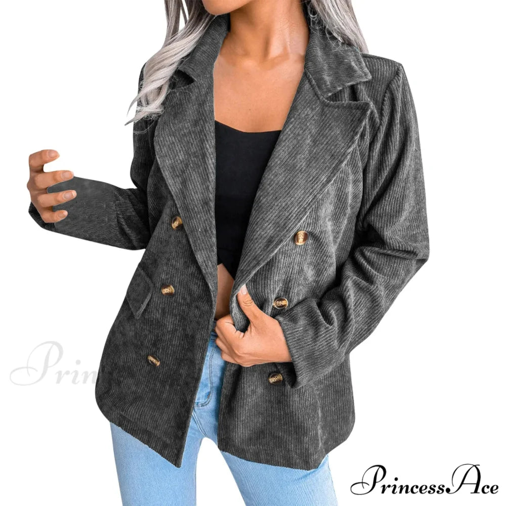 Plus Size Double Breasted Corduroy Long Sleeve Work Office Boyfriend Blazer Chic Stylish Elegant Fashionable Versatile