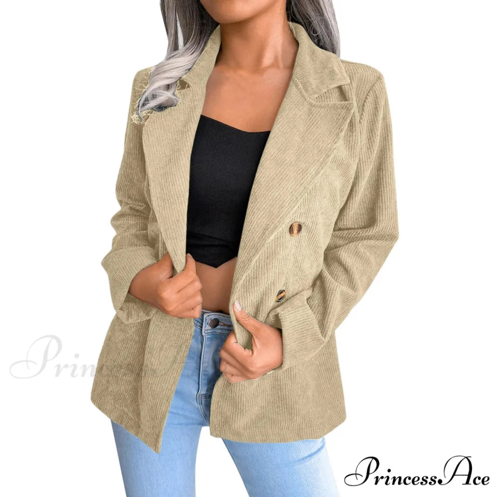 Plus Size Double Breasted Corduroy Long Sleeve Work Office Boyfriend Blazer Chic Stylish Elegant Fashionable Versatile