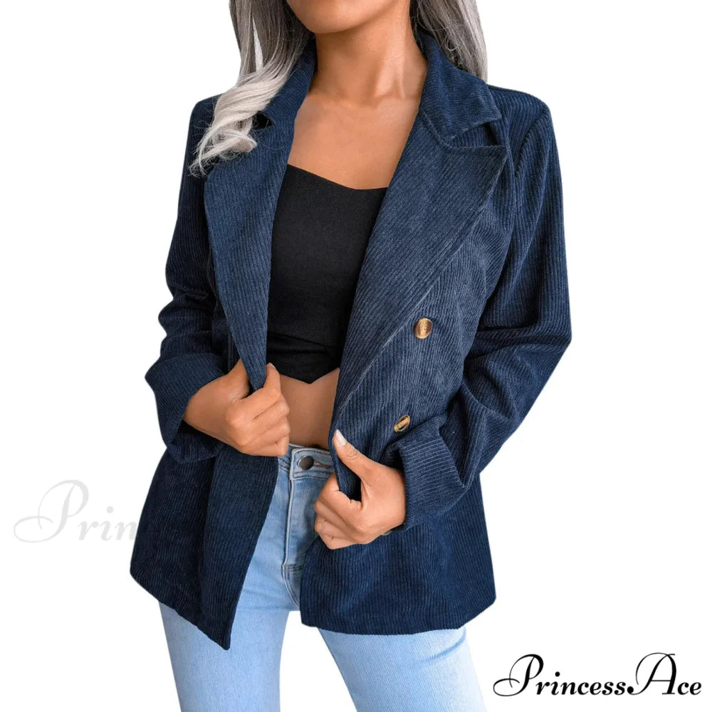 Plus Size Double Breasted Corduroy Long Sleeve Work Office Boyfriend Blazer Chic Stylish Elegant Fashionable Versatile