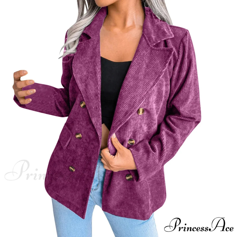 Plus Size Double Breasted Corduroy Long Sleeve Work Office Boyfriend Blazer Chic Stylish Elegant Fashionable Versatile