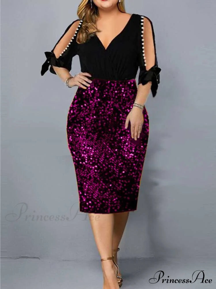Plus Size Dresses Midi Loose Party Dress Pruple / S