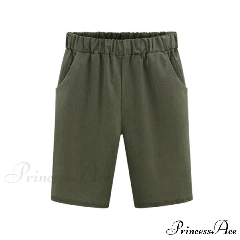 Plus Size Elastic Waist Casual Harem Shorts Army Green / M
