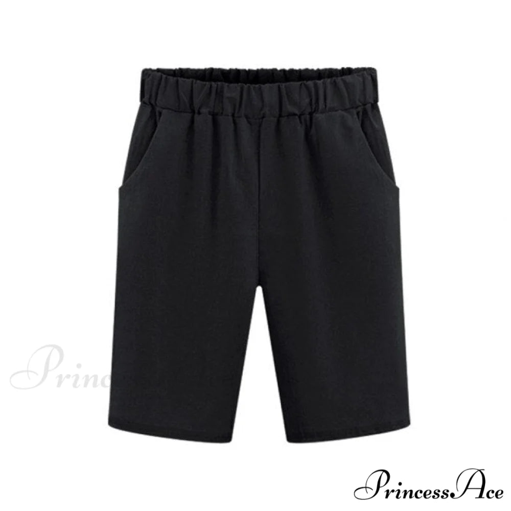 Plus Size Elastic Waist Casual Harem Shorts black / M