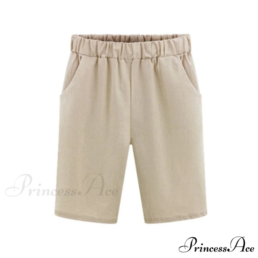 Plus Size Elastic Waist Casual Harem Shorts Khaki / M