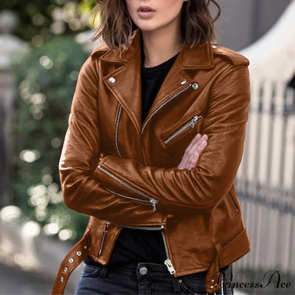 Plus Size Faux Leather Long Sleeve Zipper Fitted Artificial Leather Fall Short Chic Stylish Elegant Fashionable Winter