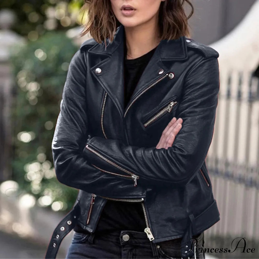 Plus Size Faux Leather Long Sleeve Zipper Fitted Artificial Leather Fall Short Chic Stylish Elegant Fashionable Winter
