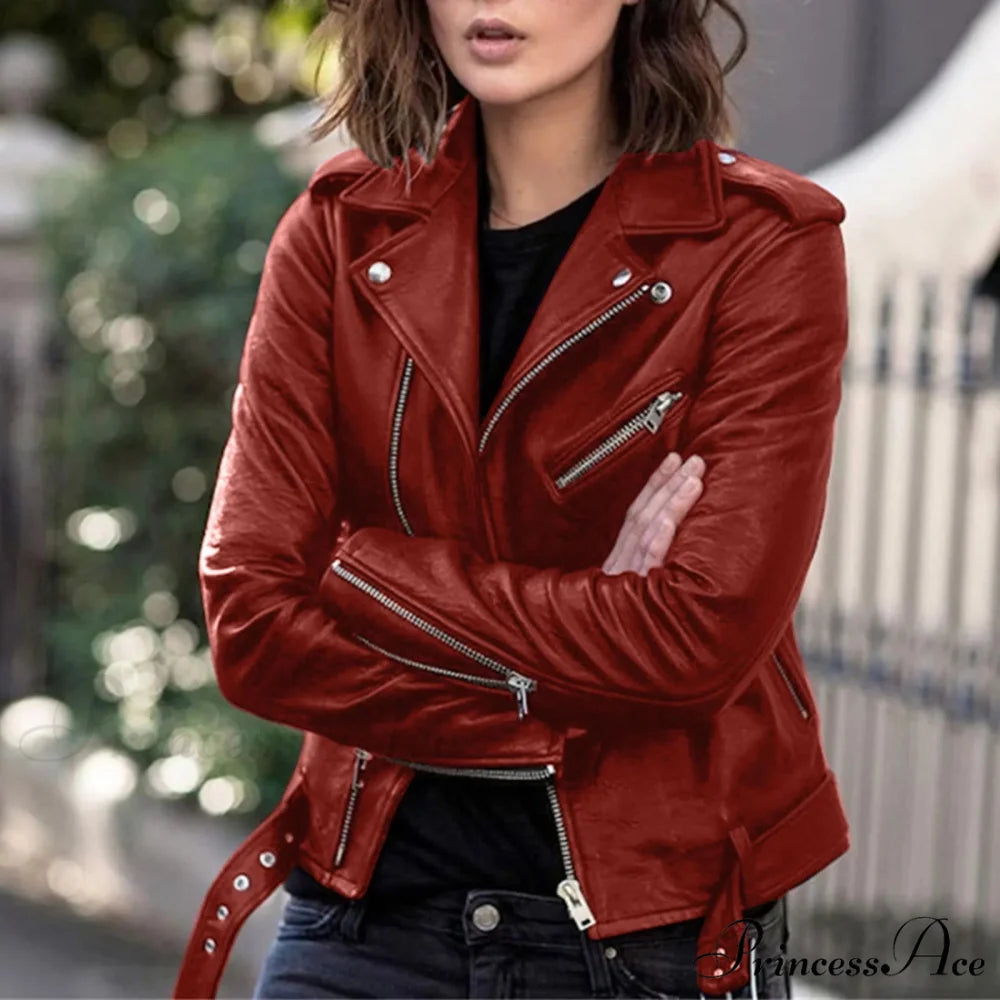 Plus Size Faux Leather Long Sleeve Zipper Fitted Artificial Leather Fall Short Chic Stylish Elegant Fashionable Winter