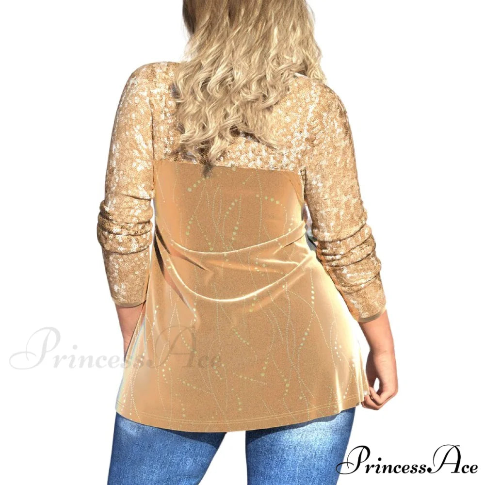 Plus Size Graphic Printed Sequins Patchwork Round Neck T Shirt