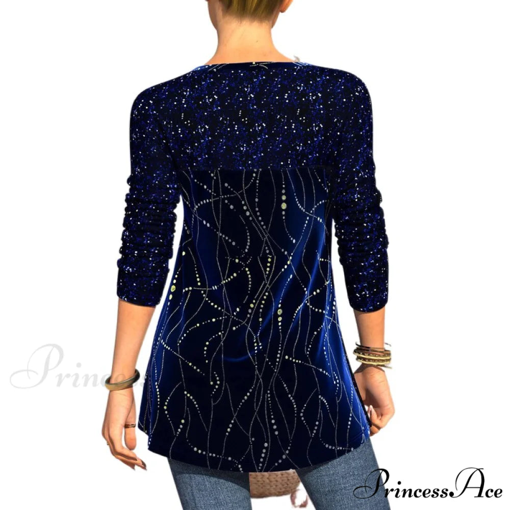 Plus Size Graphic Printed Sequins Patchwork Round Neck T Shirt