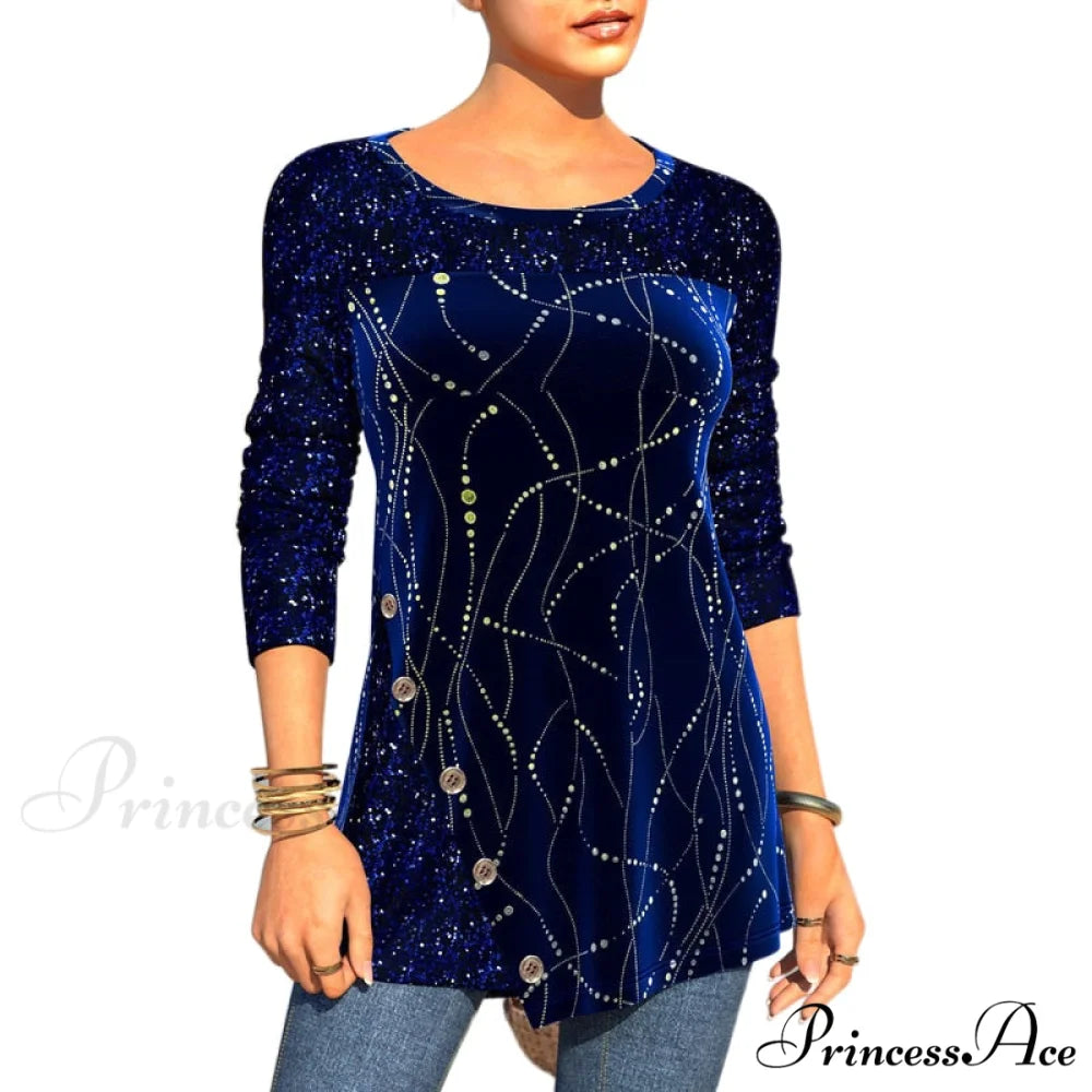 Plus Size Graphic Printed Sequins Patchwork Round Neck T Shirt