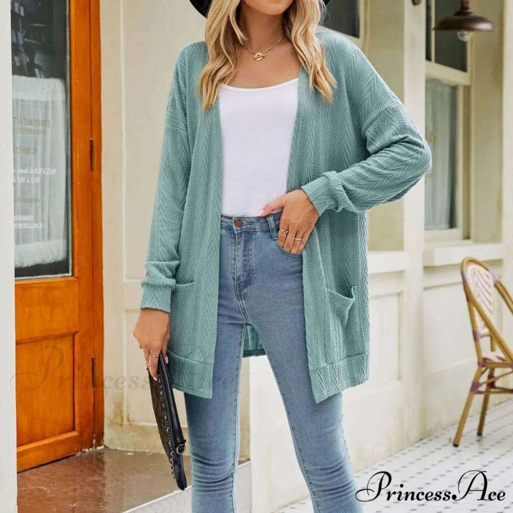 Plus Size Open Front Chunky Knit Cardigan Light Green / S