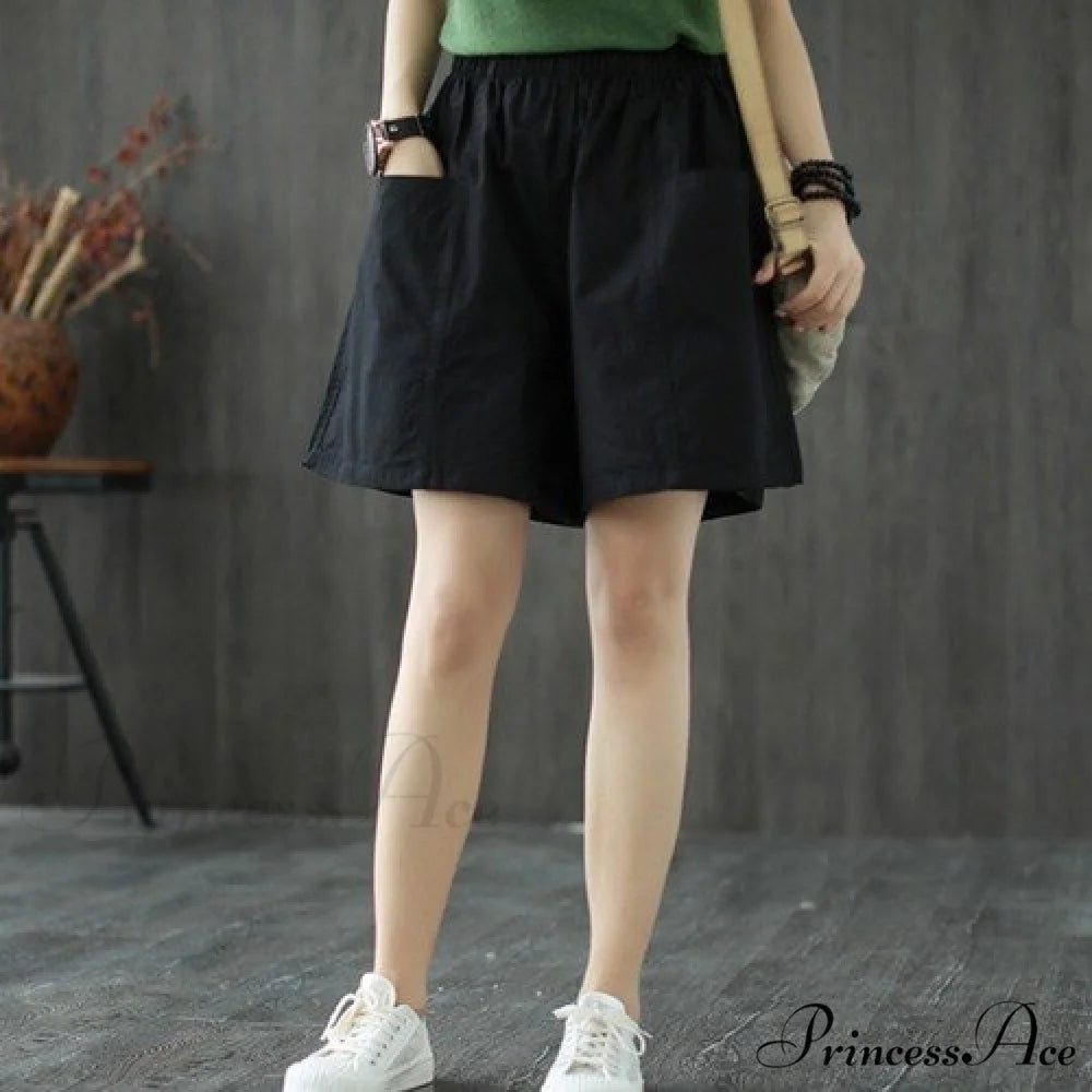 Plus Size Pocket Elastic High Waist Shorts black / M